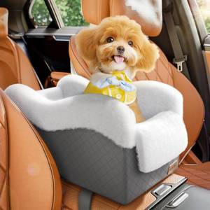 lot 7575 image: Mavora Max Portable Small Dog Seat for Car, Luxury Center Console Dog Car Seat Booster with Safety Tethers, Anti-Collapse Pet Travel Carseat for SUV, Truck (Dark GreyWhite)