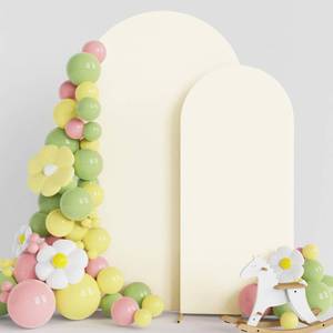 lot 7577 image: Aseem Wedding Arch Cover Fitted Spandex Covers (7.2FT, 6FT) 2-Sided Round Top Chiara Backdrop Stand Cover Set of 2 for Party Birthday Banquet Decoration Ivory