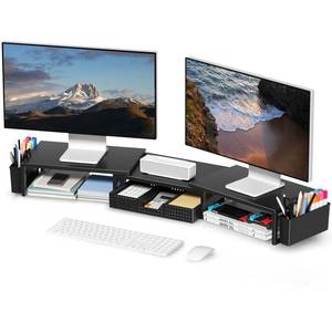 lot 7580 image: OPNICE Desk Organizers and Accessories, Dual Monitor Stand Riser with Drawer and 2 Pen Holders, Desk Shelf Metal Computer Racks for Office Workspace Organizers, Desktop Organization (Black)