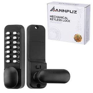 lot 7582 image: ANNFUZ Full Mechanical Keyless Entry Door Handle Lock with Keypad,Single-Sided Push Button Combination Code Lever Lock,Auto Locking,Interior Hold-Opening,for Front Gate,No Battery(Matte Black)