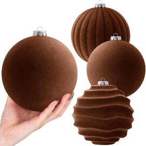 lot 7583 image: Syhood 4 Pcs 6 Inch Velvet Christmas Balls Large Velvet Ornaments Balls Xmas Tree Decorations Hanging Flocked Ornaments for Christmas Tree Home Garland Holiday Party Decor (Brown)