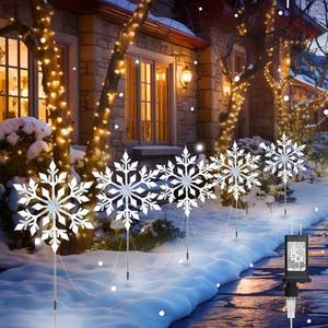 lot 7584 image: Brightown Snowflake Lights Outdoor, 10 Large Snowflake Christmas Pathway Lights, Christmas Decorations Outside Yard Sidewalk Walkway Driveway Marker Stake, White