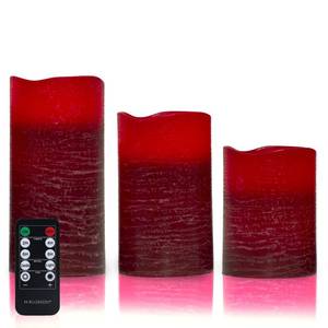 lot 7585 image: H-BLOSSOM Red Flameless Candles Real Wax LED Pillar Candles Battery Operated with Cycling 5H Timer Set of 3 (3 x 456) (Red)