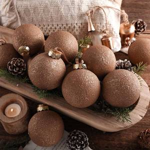 lot 7591 image: Yunlly 12 Pcs Large Brown Copper Christmas Balls Ornaments 3.15 Inch Vintage Terracotta Textured Rustic Christmas Tree Decor Shatterproof Hanging Ball for Neutral Xmas Tree Holiday Wreath Garland