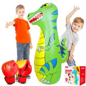 lot 7592 image: EQARD Punching Bag for Kids 47 Inflatable Dinosaur Bop Bag with Thicker Material Instant Bounce Back with Boxing Gloves Karate Kickboxing Taekwondo Kids Gift for Age 3-9 Girls & Boys (Green)