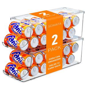 lot 7602 image: SCAVATA 2 Pack Soda Can Organizer for Refrigerator, Stackable Canned Food Pop Cans Container Can Holder Dispenser with Lid for Fridge Rack Freezer, Clear Storage Bins-Holds 12 Cans Each (Clear)