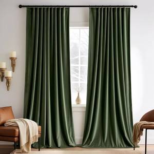 lot 7603 image: MIULEE Olive Green Velvet Curtains 102 inches 2 Panels - Pinch Pleated Luxury Room Darkening Curtains for Bedroom Living Room Thermal Insulated Super Soft Window Drapes Rod Pocket, W52 x L102 inch