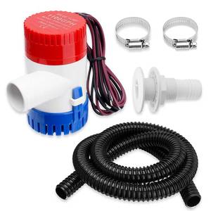 lot 7606 image: 1100 GPH Boat Bilge Water Pump 12V, 1-18 Inch Dia Bilge Pump Plumbing Kit with 6FT Hose, 2 Clamps, Thru-Hull Fitting, Ideal for Fishing Boats, Cruisers, Runabouts, Yachts