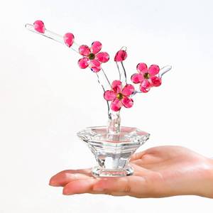 lot 7608 image: Red Cherry Blossom Crystal Flowers with Stems - Glass Flowers with Vases Japanese Cherry Gifts Decor for Wife Girlfriend Women - Crystal Collectible Home Table Decor ��for Valentines Wedding Gifts (Broken)