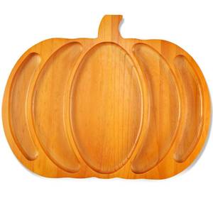 lot 7611 image: Sliner Fall Pumpkin Wooden Serving Dish Platter Thanksgiving 15 L x 12 W Pumpkin Shaped Charcuterie Board Snack Wood Cutting Board Sectional Dish Plate for Home Gifts(Brown)