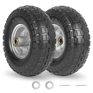 lot 7613 image: GICOOL 4.103.50-4 Flat Free Tire and Wheel, 10 Heavy Duty Solid Tire, 58 Axle Bore Hole, 2.2 Offset Hub, for Hand Truck Garden Cart Wagon Trolley Dolly, 2 Pack