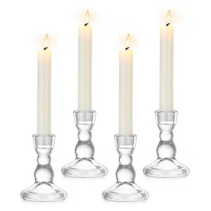 lot 8112 image: Inweder Glass Taper Candle Holders Crystal Clear Candlestick Holders Modern Small Candle Stick Holder for Wedding Table Centerpiece Party Dinning Home Christmas Set of 4