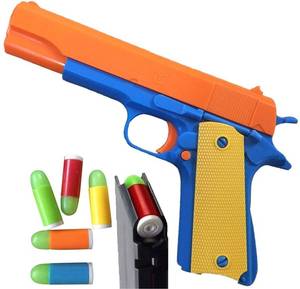 lot 8116 image: Toshi Station Toy Gun - Soft Dart Blaster with 20 Soft Darts and 2 Dart Holders �� Slide Action with Safety Orange �� Roleplay Accessory for Kids Age 6