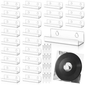 lot 8118 image: 24 Pack Vinyl Record Shelf Wall Mount 4 Inch Acrylic Vinyl Record Holder Clear Records Shelves Floating Records Display Shelf Acrylic Hangers for Wall Album Covers CD Book Pictures Frame