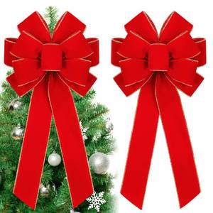 lot 8123 image: Fovths 2 Pieces Red Christmas Bows 20 x 12 Inches Large Velvet Christmas Wreath Bow with Glitter Gold Edge Christmas Tree Topper Ornament Bow for Christmas Home Indoor Outdoor Door Decor