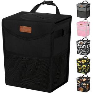 lot 8132 image: Pritent Car Trash Can with Lid, Cute Leakproof Car Trash Garbage Bag Hanging Vehicle Trash Bin Small Portable Automotive Garbage Cans Organizer for BackFront SeatConsole(Trapezoid,Black)
