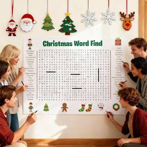 lot 8133 image: Jumbo Christmas Word Search Poster, Giant Word Search Poster, Giant Holiday Word Search Wall Poster for Thanksgiving and Christmas, 36 X 24 Wall Game with 50 Words for Family Holiday Party Activity