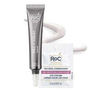 lot 8139 image: RoC Derm Correxion Fill  Treat Advanced Retinol Serum, Wrinkle Filler Treatment with Hyaluronic Acid for Crows Feet, 11 Wrinkles, & Laugh Lines, (.5 fl oz) with Retinol Packette (Packaging May Vary)