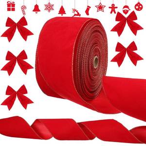 lot 8141 image: Syhood Christmas Wired Velvet Ribbon with Gold Edge Waterproof Velvet Decoration Ribbon Wrapping for Xmas Wreath Bows Floral Craft Ornaments(4 Inch X 20 Yard,RedGold)