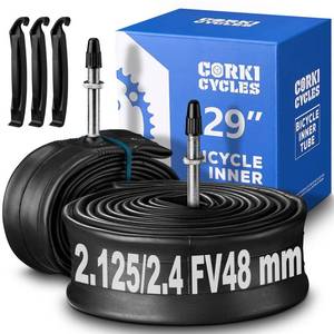 lot 8148 image: Corki Cycles 29 Inch Mountain Bike Tube 29 x 2.125 2.25 2.3 2.35 2.4 Presta Valve 48mm, Butyl Rubber 29 Inch Bike Tire Tube 2-Pack