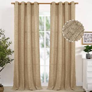 lot 9737 image: YoungsTex Linen Curtains 95 Inches Long Bronze Grommet Burlap Textured Curtain Light Filtering Window Drapes for Living Room Dining Room Farmhouse, Toffee, 2 Panels, 52 X 95 Inch