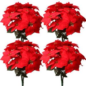 lot 9742 image: YXYQR 8 Pack Bulk Christmas Artificial Poinsettia Flowers Stem Bouquets Outdoors with 40pcs 8.2 Inch Red Poinsettia Flowers Heads for Christmas Tree, Xmas Garland, Vase, Window Box, Porch Decorations