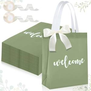 lot 9746 image: party greeting 50 Pack Sage Green Welcome Bags for Wedding Guests Gift Bags Welcome Wedding bag Non-Woven Bags Bulk with Handle and Ribbon Bow for Party Birthday Baby Shower