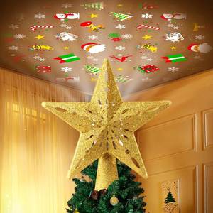 lot 9749 image: Christmas Tree Topper Lighted with 6 Patterns Projector, Christmas Star Tree Topper Built-in 3D Glitter LED Rotating Lights, Hollowed Christmas Tree Ornament for Xmas Party Holiday Decoration(Gold)