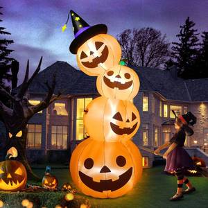 lot 9752 image: Kalolary 8 Feet Inflatable Stacked Pumpkins with Built-in LEDs, Halloween IndoorOutdoor Decoration, Pumpkin Lantern, YardLawn Decor for Home & Family Holiday Party