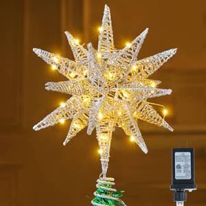 lot 9755 image: JOIEDOMI 7.8 Metal 3D Silver Glitter Star Christmas Tree Topper Decor, 56 LED Light with Plug Timer Ornaments Treetop Decorations Home Holiday Party Indoor