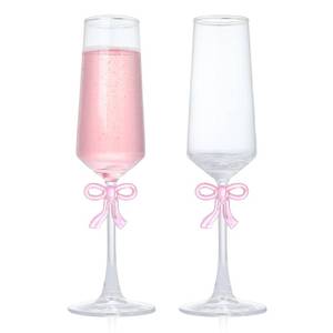 lot 9756 image: MAKERSLAND Champagne Glasses Set of 2, 8oz Elegant Crystal Stemmed Champagne Flutes with Pink Bow for Prosecco, Sparkling Wine, Mimosas, Cocktails, Weddings, Anniversaries, Parties