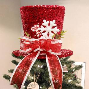 lot 9757 image: PIKRONSH Christmas Tree Topper, Red Shiny Sequins Top Hat Christmas Tree Top Decoration (Red)