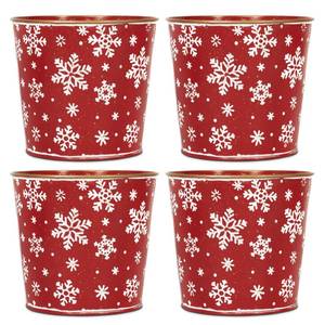 lot 9765 image: Putuo Decor Christmas Galvanized Metal Buckets, 5.9in Small Tin Buckets with Christmas Tree Pattern, 4Pcs Round Beverage Tub for Party Centerpiece Table Decor 5.9X5.3 in