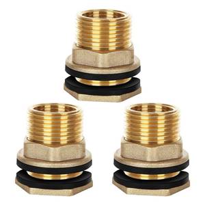 lot 10222 image: 3 Pack Brass Bulkhead Fitting, 34 Female 1 Male Garden Hose Straight Threaded with Rubber Ring, Water Tank Connector Threaded Bulkhead Fitting for Aquariums Tubs Pools Spigot Rain Barrels