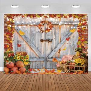 lot 10226 image: CHAIYA 10x8ft Thanksgiving Backdrop Fall Thanksgiving Backdrop Autumn Pumpkin Harvest Barn Background Hay Maple Leaves Baby Shower Banner Supplies Photo Booth Prop