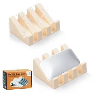 lot 10227 image: Silicone Soap Dish for Bar Soap Holder for Shower Bathroom Self Draining Waterfall Drying Tray Keep Soap Bars Dry Clean & Easy Cleaning (Cream White, 2)