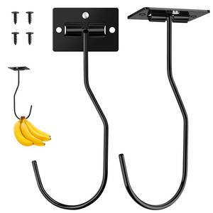 lot 10239 image: VAZOCA 2 Pack Banana Hooks Foldable, Under Cabinet Hidden Banana Hanger, Heavy Duty Screw Mount Metal Banana Holder Organizer Under Counter, Keep Fruit Fresh Kitchen RV Space Saving, Black