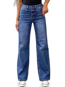 lot 10242 image: BMSTAY Womens High Waisted Straight Leg Jeans Stretchy Wide Leg Bootcut Denim Pants 2025 Trendy, Darkblue Large