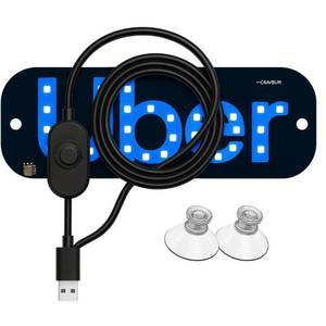 lot 10243 image: LED Car Windshield Sign - Rideshare Windshield LED Light with Blue Decal & USB Touch Dimmer (Blue)