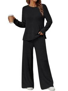 lot 10255 image: LILLUSORY 2 Piece Lounge Sets Matching Fall Outfits Pajamas Casual Travel 2026 Sweatsuits Soft Airport Wide Leg Clothes Long Sleeve Fashion Vacation Tracksuits Black L