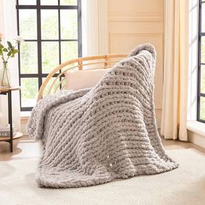 lot 10258 image: LAGRATY Chunky Knit Blanket Throw 40x50 Chenille Chunky Knitted Throw Blankets for Twin Bed Couch - Handmade Thick Cable Knit Blanket - Large Crochet Rope Blankets for Home Decor(Grey)