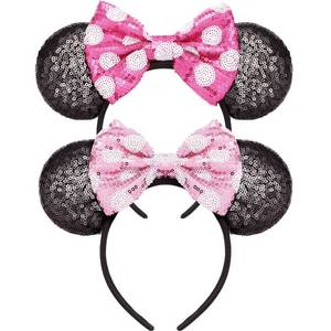lot 10259 image: RCJERA Mommy and Me Mouse Ears Headbands - 2 Pcs Glitter Bow Headbands for Kids, Girls, Women, Birthday, Christmas, Cosplay, Princess