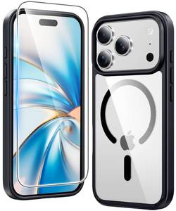 lot 10260 image: FNTCASE for iPhone 17 Pro Case Clear Magnetic Phone Cases with Screen Protector Compatible with Magsafe Slim Anti Yellowing Rugged Shockproof Protective Transparent Cell Phone Cover (B-Black)