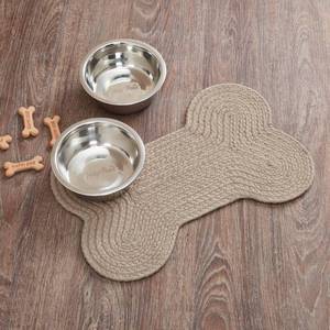 lot 10261 image: VHC Brands IndoorOutdoor Pet Food Mat for Dogs Cats Kitchen Bone Rug (Natural, Small)