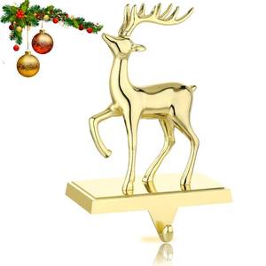 lot 10262 image: Deer Christmas Stocking Hanger for Mantel��Reindeer Christmas Stocking Holder for Fireplace Mantel Hooks Hanger for Christmas Deer Stockings Clip for Christmas Decoration (Gold Deer)