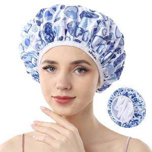 lot 10269 image: Years calm Terry Lined Shower Cap, Triple Layer Heart Motifs,Waterproof Reusable Elastic,Hair Shower Cap for Women,Terry Cloth Shower Caps for Spa,Clean,Trave (Blue, One Size)