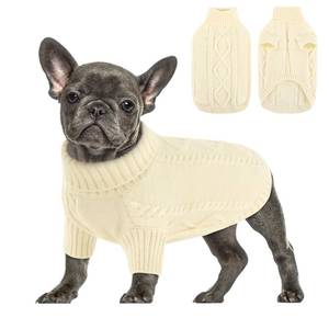 lot 10279 image: Queenmore Small Dog Pullover Sweater, Cold Weather Cable Knitwear, Classic Turtleneck Thick Warm Clothes for Chihuahua, Bulldog, Dachshund, Pug (White, Medium)