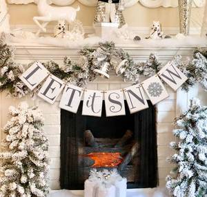 lot 10283 image: Let it Snow Winter Wonderland Banner, Wooden Sign Decor, Winter Banner for Mantle Indoor, Decoration for Inside Mantle Fireplace Party Window