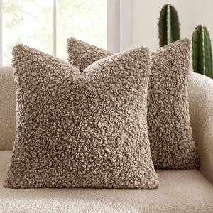 lot 10288 image: MIULEE Pack of 2 Throw Pillow Covers 20x20 Inch Neutral Khaki Faux Fur Decorative Sherpa Pillow Covers Fuzzy Accent Soft Sheepskin Fleece Cushion Cases for Boho Home Decor Couch Living Room Bed