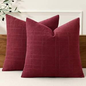 lot 10293 image: MIULEE Christmas Decorative Linen Check Throw Pillow Covers Neutral Farmhouse Vintage Pillow Covers 18x18 Set of 2 Boho Modern Home Decor for Sofa Couch Bedroom Cushion Burgundy